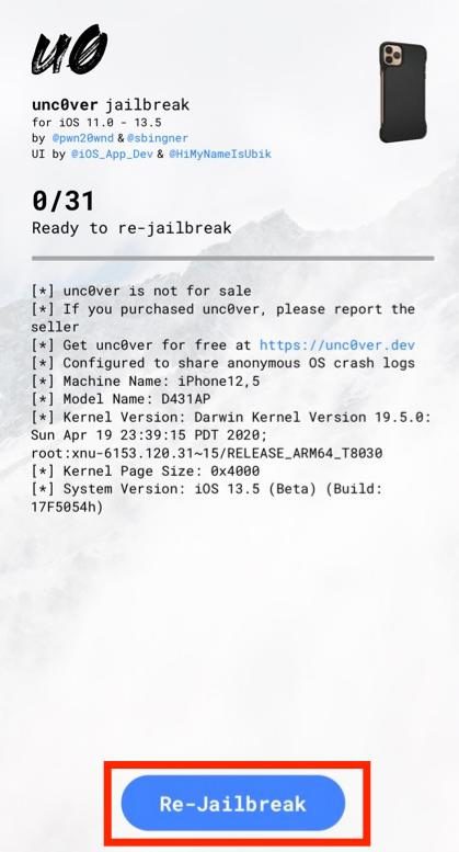 re-jailbreak for unjailbreak unc0ver