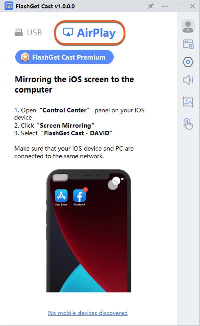 FlashGet Cast AirPlay panel